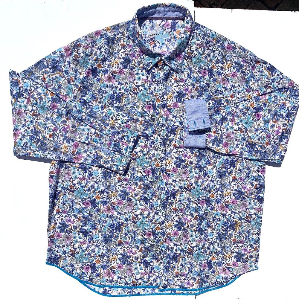 Arnold Zimburg Hollywood Men’s Floral Flip Cuff 100% Cotton Button Up XXL - Picture 3 of 10